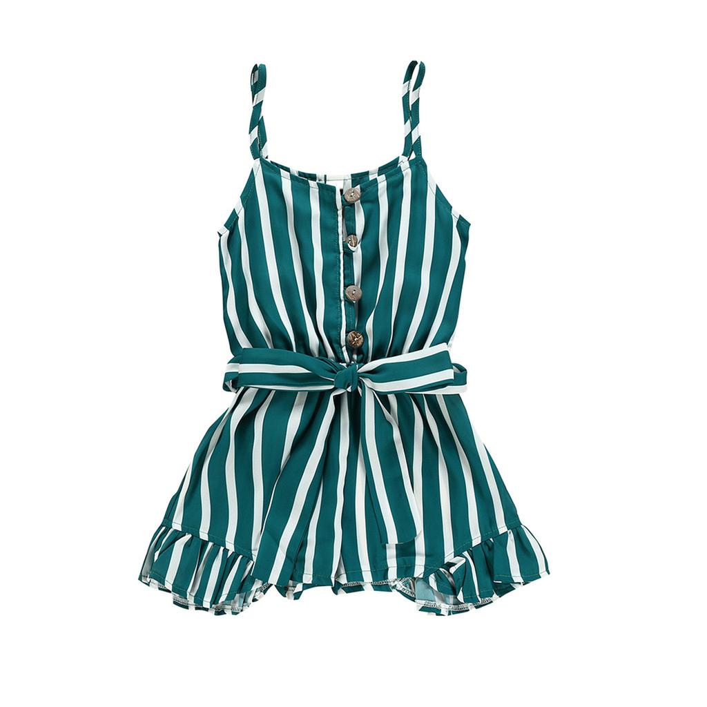 Summer Girl's Sleeveless Bow Sling Stripe Print Jumpsuit Climbing Suit
