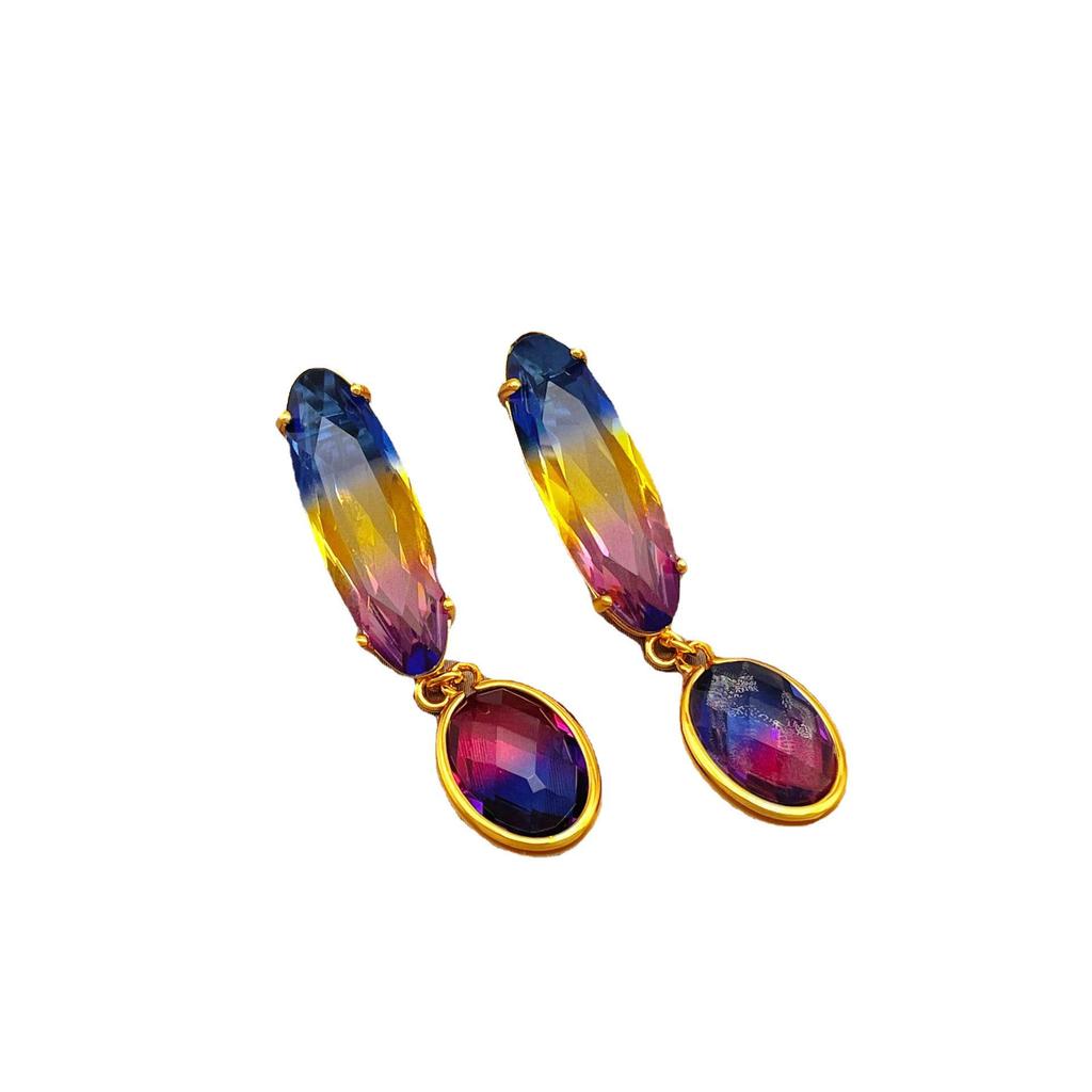 French Retro Gradient Crystal Earrings: Elegant High-End Dangle Jewelry for Women