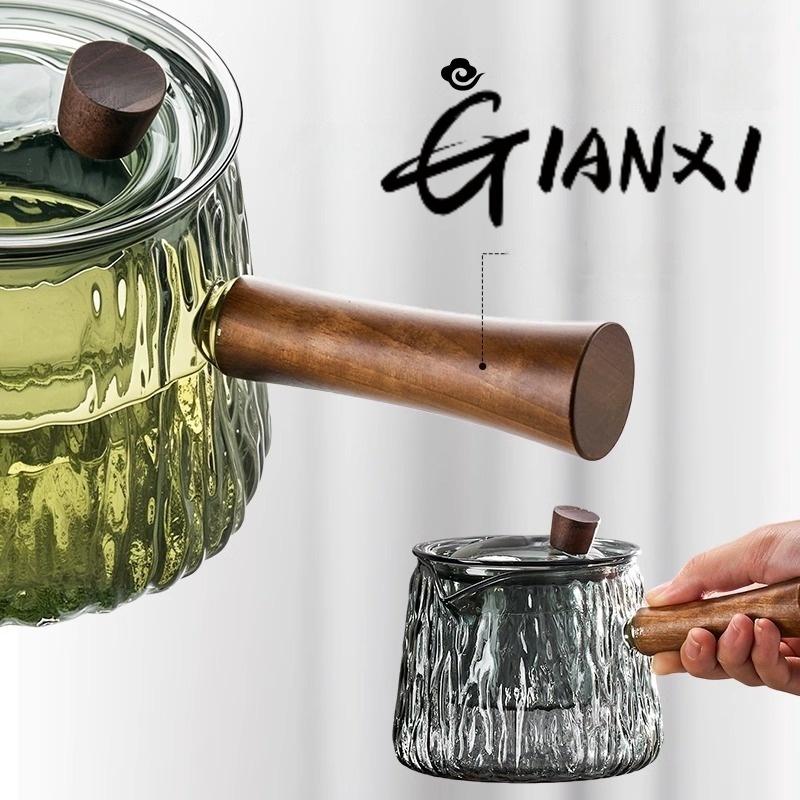 Wooden Handle Side Teapot High Temperature Glass Tea Maker Tea Water Separation Brewing Teapot Filter Kung Fu Tea Set