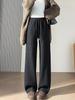 Women's High-Waisted Woolen Wide-Leg Pants - Plus Velvet Thickened, Loose, Casual, Autumn/Winter, Slimming, Straight-Leg Sweatpants