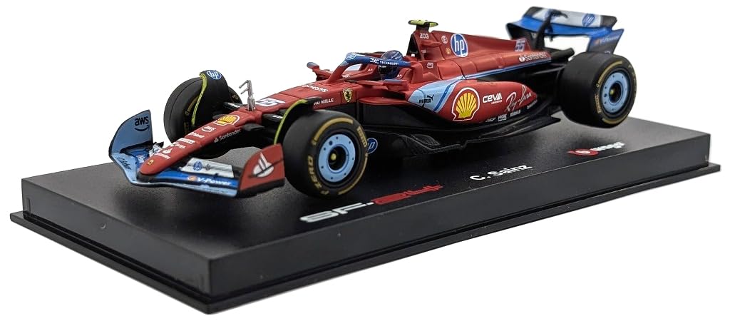 

Kyosho BURAGO Ferrari Miami GP 2024 55 Sainz Driver Clear Fully Assembled Model 1/43 SF-24 No. C. Jr. Included, Case, (18-36843SMIA)