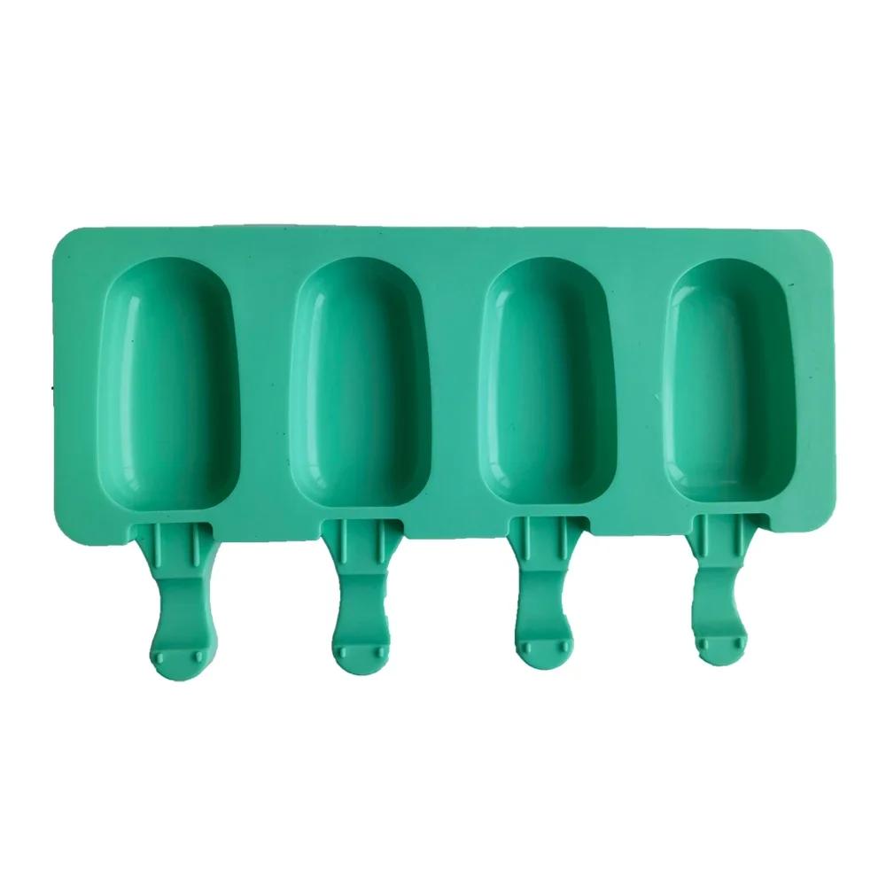 4 Cells Oval Silica Gel Mold Silicone Ice Cream Mold Popsicle Mould DIY Ice Pop Popsicle Manufacturer Ice Tray Cake Baking Tool