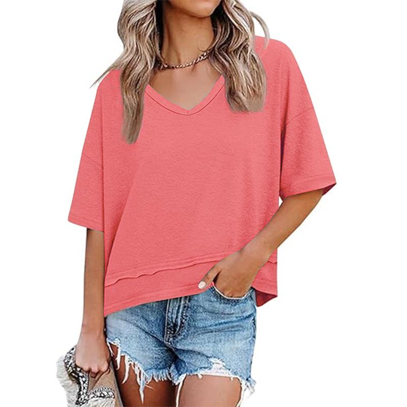 Summer 2025 Women's V-Neck Casual Loose Fit Short-Sleeve Fashion T-Shirt