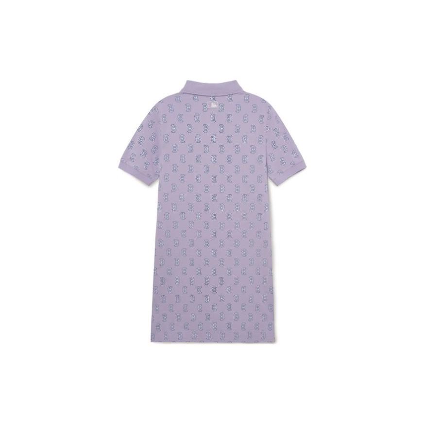 MLB Boston Red Sox Letter Casual Polo Short Sleeve Dress Women dress Purple 3FOPM0233-43LDL