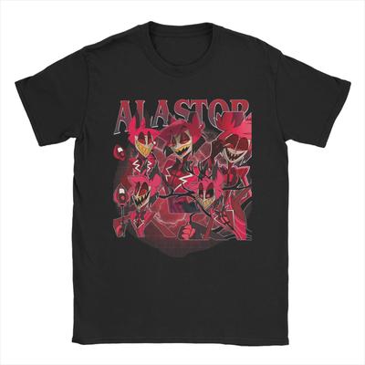 Men's Hazbined Hoteled Alastor Vintage 90s T Shirt 100% Cotton Tops Fashion Short Sleeve Round Neck Tee Shirt Summer T-Shirt