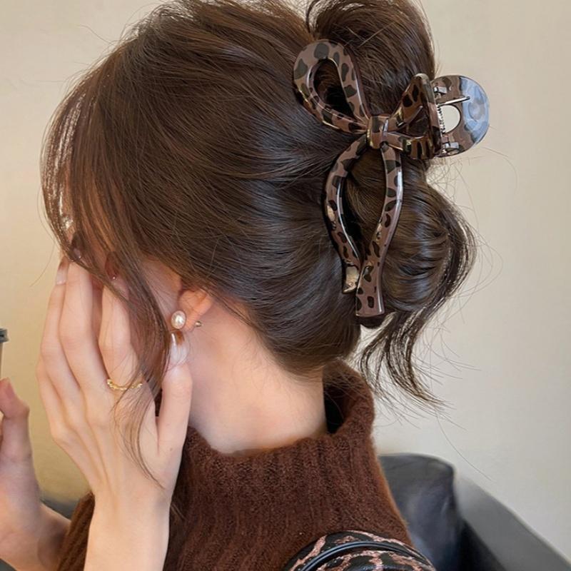 Ponytail Leopard Bow Large Hair Claw Crab Hair Accessories for Women Back Head Shark Clip Hairpins Girls Barrettes Headbands