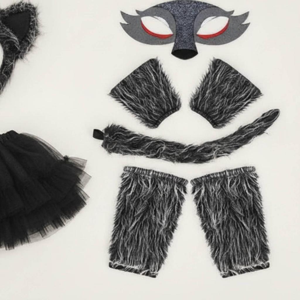 Wolf Costume Accessories Furry Set Fuzzy Animal Tail for Kids,