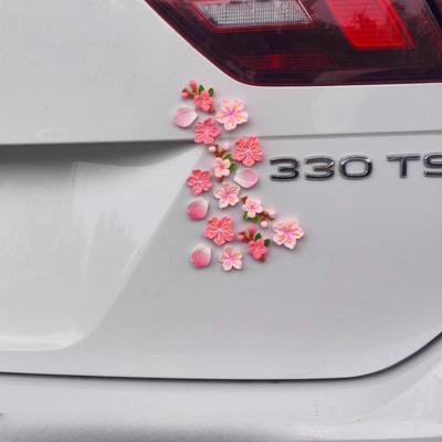3D dreidimensionaler Pfirsichblüten-Aufkleber Kleines dekoratives Kirschblütenmuster Dreidimensionaler Aufkleber Auto Elektroauto-Aufkleber Weiblich Hinten