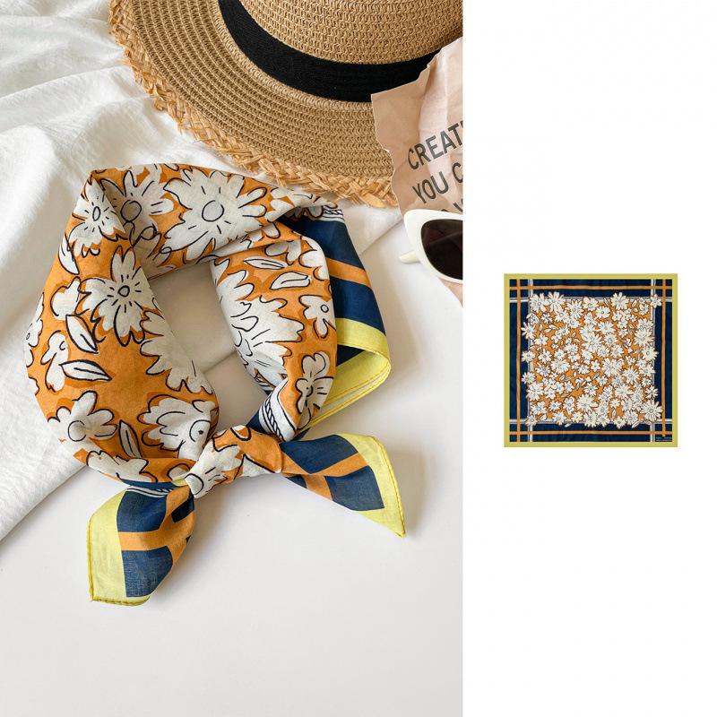 French Pastoral Small Scarf Silk Scarf Daisy Print 55 Square Scarf Elegant Women'S Silk Scarf Soft Cotton Headscarf Scarf