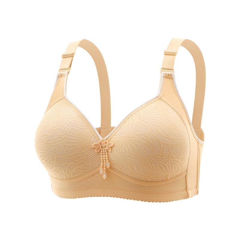 Beige Wireless Lace Bra with Adjustable Wide Straps for Full Support S жёлтый