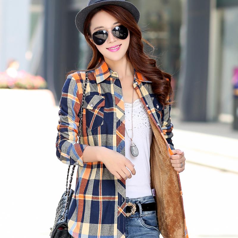 Mode Bluse Winter Warme Frauen Samt Dicke Jacke Kariertes Hemd Stil Mantel Casual Jacke Oberbekleidung