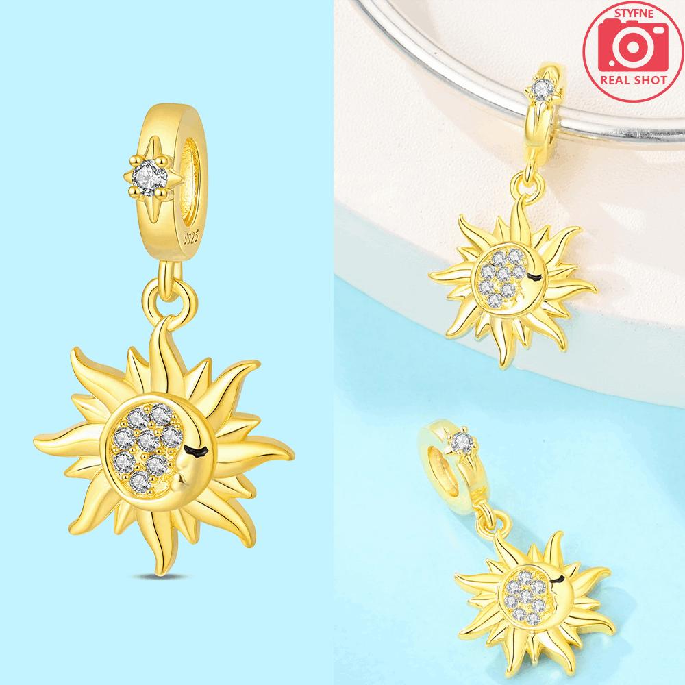 

Charms 925 Silver Shiny Zircon Golden Sun Beads Moon Pendant Fit Bracelet Necklace Jewelry Making Fashion Exquisite Jewelry Gift