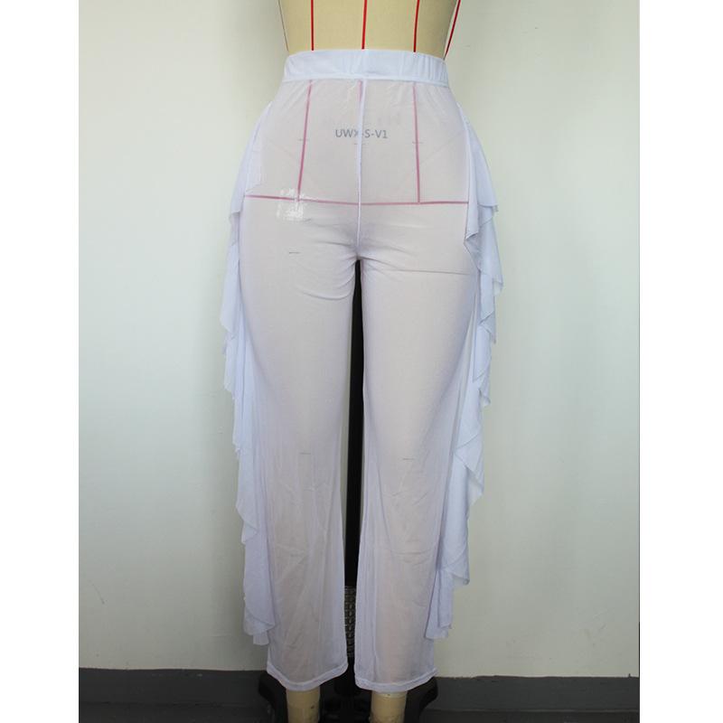 Rüschen Einfarbig Lässige Sexy Mesh-Hose Durchsichtige Strandurlaubshose für Damen