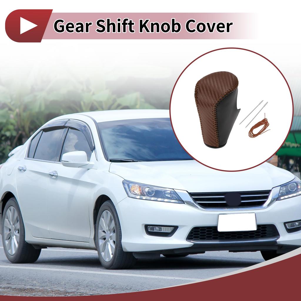 Hihaha Honda Compatible Accord 8 Gear Shift Knob Cover Car Stick Shift Handle Protector Black Brown Faux Leather Anti-Slip