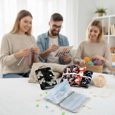 Circular Knitting Needle Case with Detachable 6 Hole PVC Binder Pocket Knitting Tool Organiser for Crochet Knitting Tool