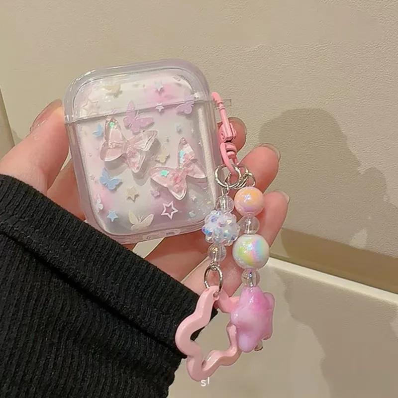 3D Gradient Butterfly Flower Pattern Headphone Cover For AirPods 4 3 2 1 Pro2 Case Hard PC Cases For AirPods 4 4th Pro 2nd Coque FundasFloral pendant