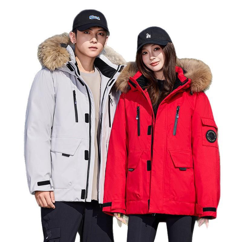 American Streetwear Casual Down Jacket Men Women Simple Parka Hooded Coat Warm Winter Outerwear