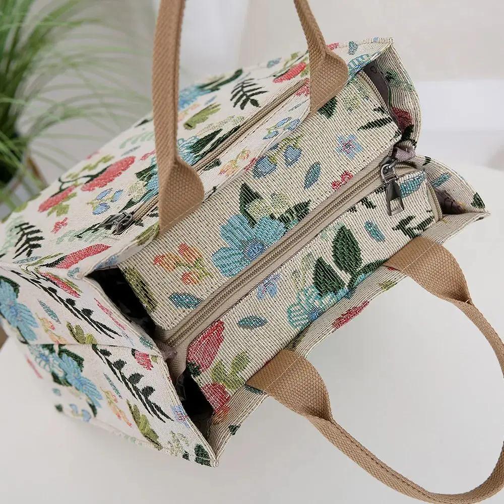 Aesthetic Floral Print Lunch Bag Insulated Large Capacity Lunch Bag Thermal Cooler Handbag for School Work Travel Picnic Gift
