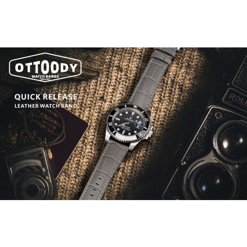 OTTOODY Watch Band, Elegant Genuine Leather Watch Band with Crocodile Pattern, 18mm, 20mm, 21mm, 22mm, Replacement Strap, Quick Release, No Tools Requ