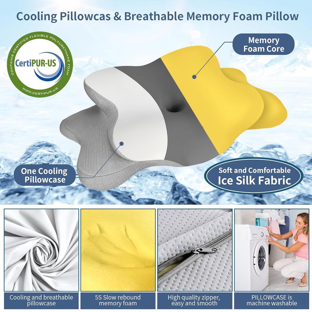 Cervical Neck Pillow for Pain Relief Ergonomic Side Sleeper Pillow for Neck Support Memory Foam Pillows for Back Stomach Sleeper