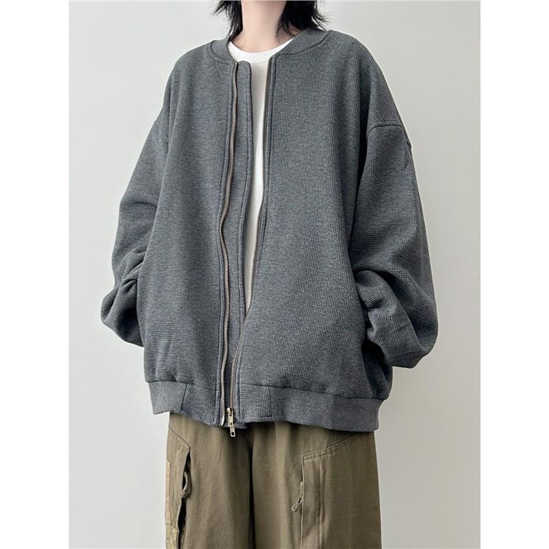 Vintage Casual Baseball Jacket Men Women Heavyweight Waffle Knit Loose Fit Fall 2025
