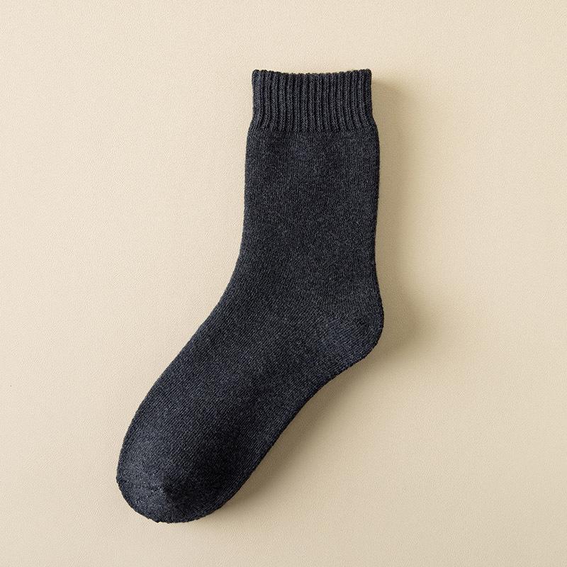Men's Terry Socks - Warm, Thick, Mid-Tube, Solid Color, Loose Fit, for Autumn & Winter.
