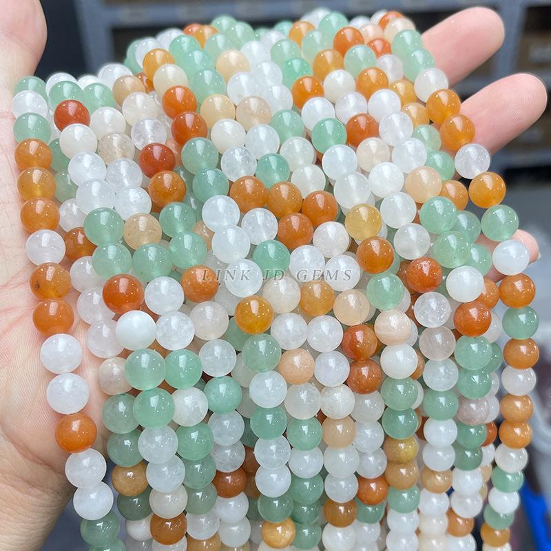Jingde Tricolor Natural Jade & Aventurine Round Beads for DIY Jewelry