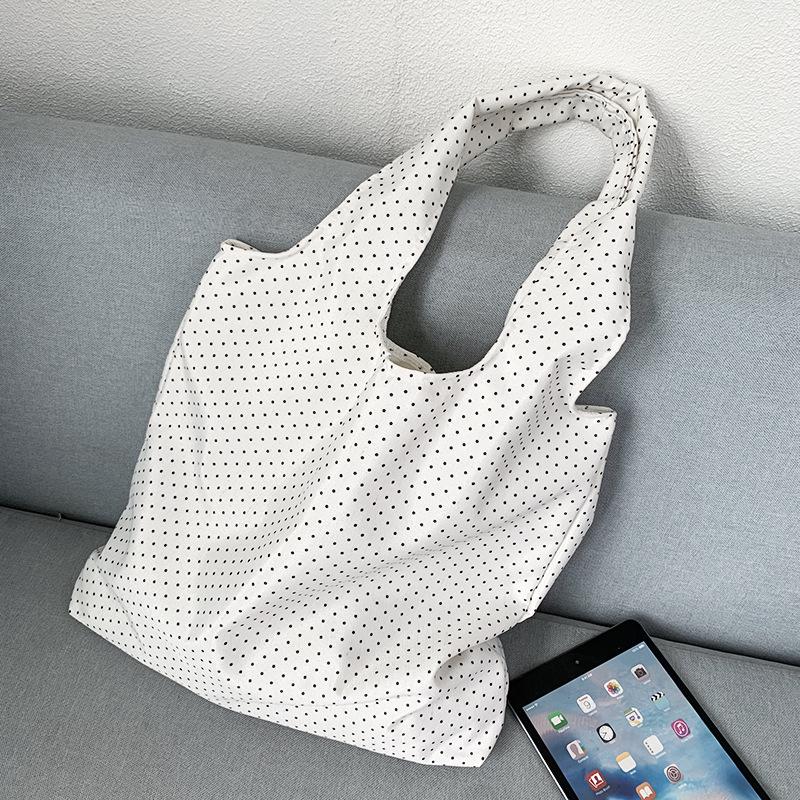 Retro Polka Dot Canvas Tote Bag - Versatile, Large Capacity Shoulder Bag for Women and College Students