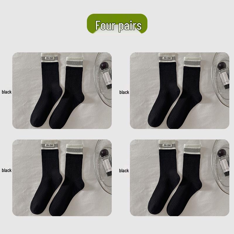 Women's Mid-Calf Cotton Scrunch Socks - Ballet Style Japanese Miu, Versatile for Autumn/Winter