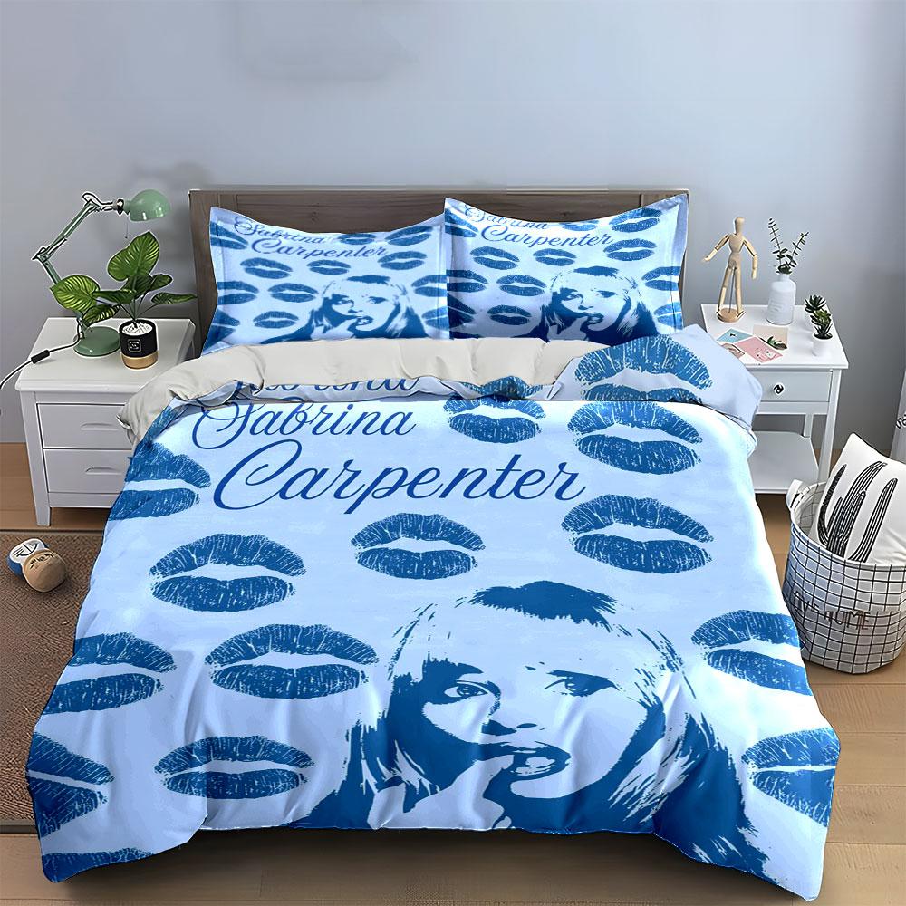 Blue Lips and Portrait Bedding Bedding Duvet Cover Set Duvet Cover Pillowcases (1*Duvet Cover 2*Pillowcases, without duvet insert)