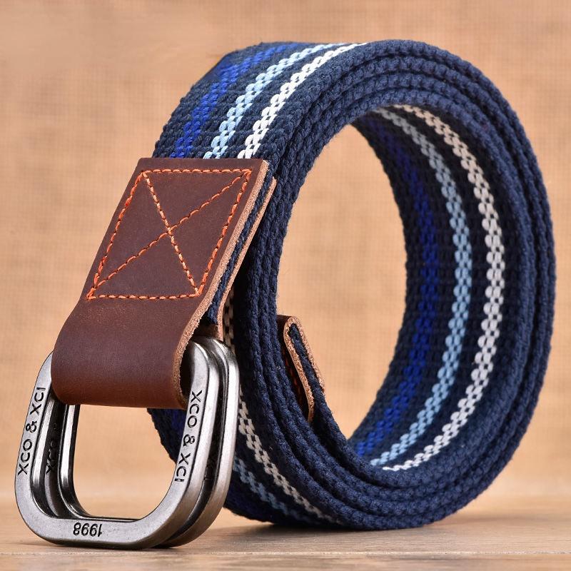 

Модный повседневный мужской ремень из холста с двойным кольцом и металлической пряжкой, цветной пояс, роскошные ремни для джинсов для женщин, мужской серый 110cm