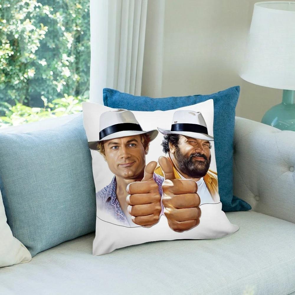 Federa Cuscino T-Terence Hill e Bud S-Spencer Copricuscini Corti in Peluche Decorativi per Divano Casa Stampa Double-sided Copricuscino