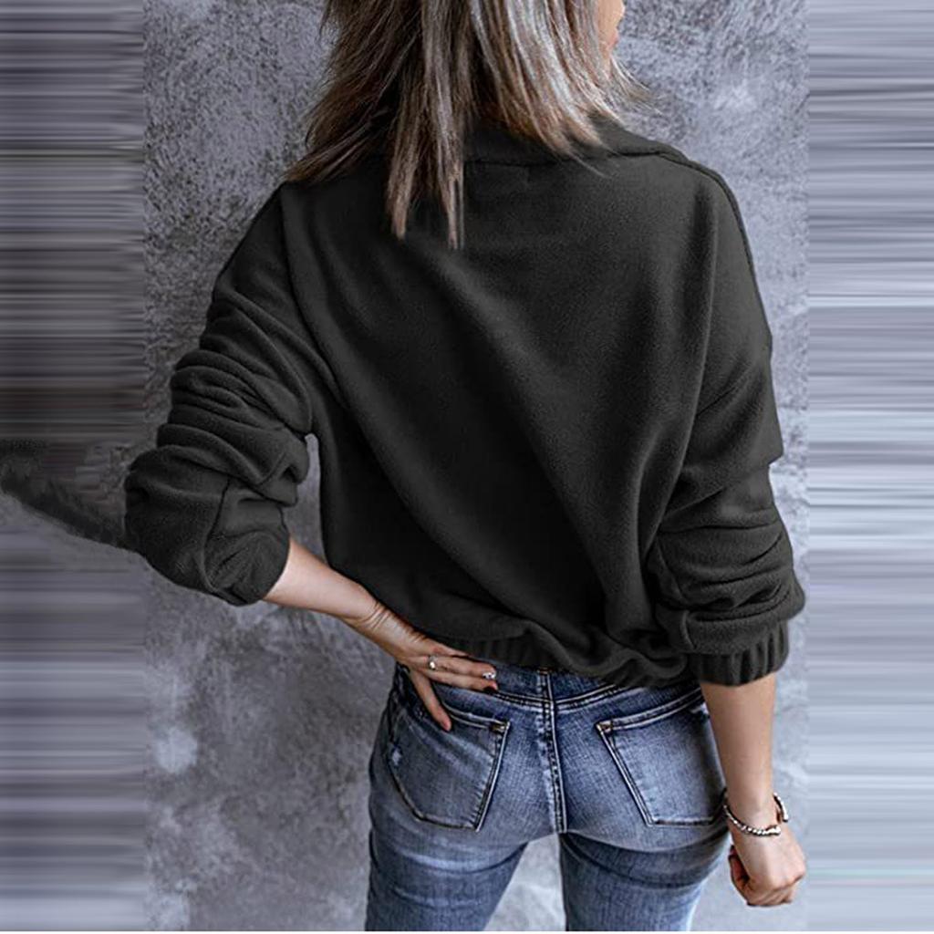 Dámská podzimní/zimní mikina s dlouhým rukávem, jednobarevná, se stojáčkem, na zip, plyšová