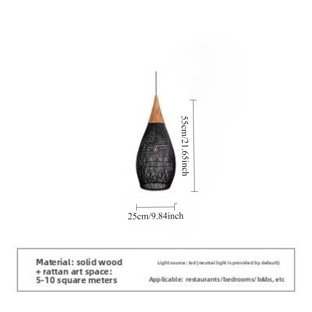 Chinese Retro Handmade Rattan Pendant Light Living Room Bedroom Pot Restaurant Homestay Zen Decoration Pendant Light 25CM