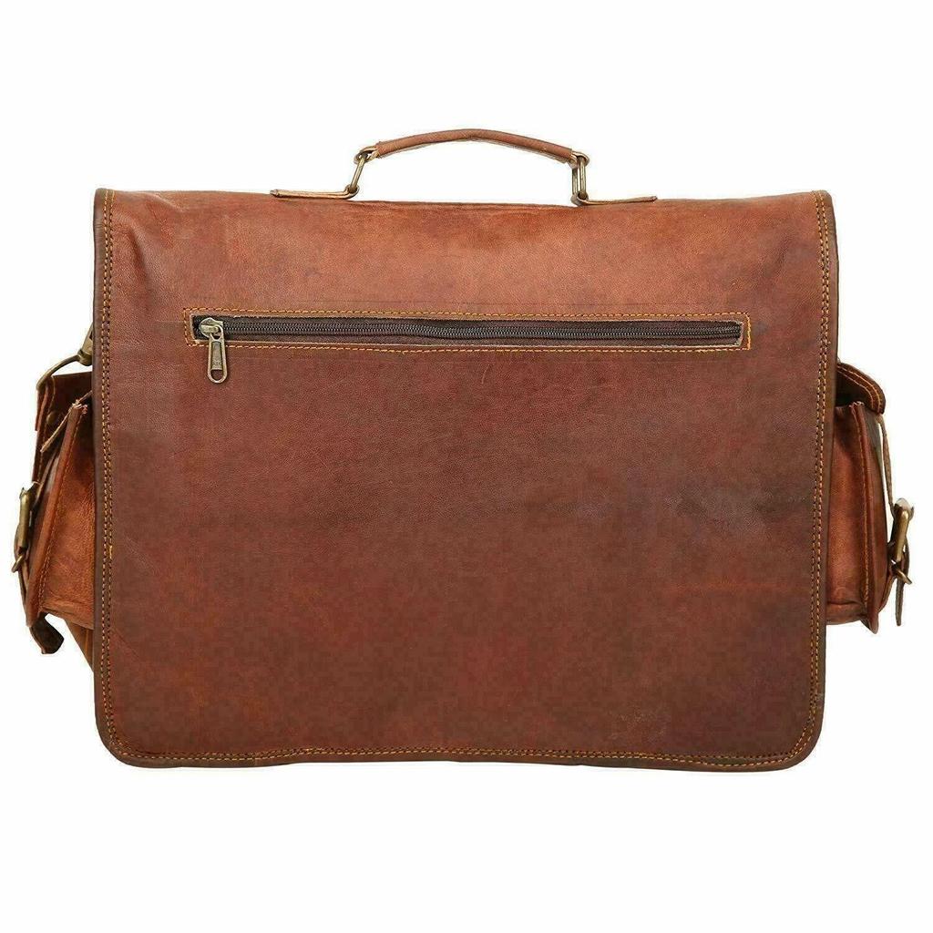 Bag Goat Messenger Leather Vintage Laptop Shoulder Briefcase Brown Men's