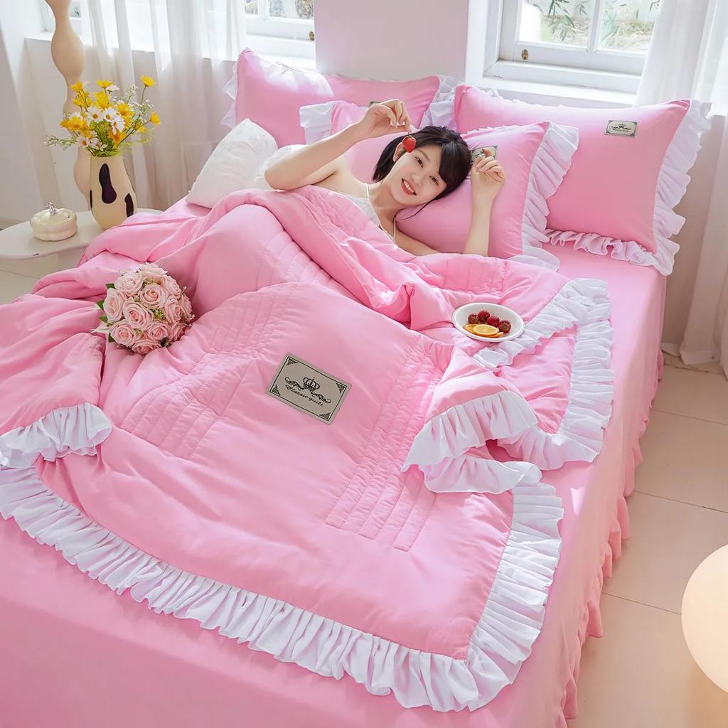 WTEMPO Ruffled Summer Thin Quilts High-quality Retro Elegant Lace Cool Quilts Single/Double Person Printed Quilts Home Dormitory Hotel Soft Blankts