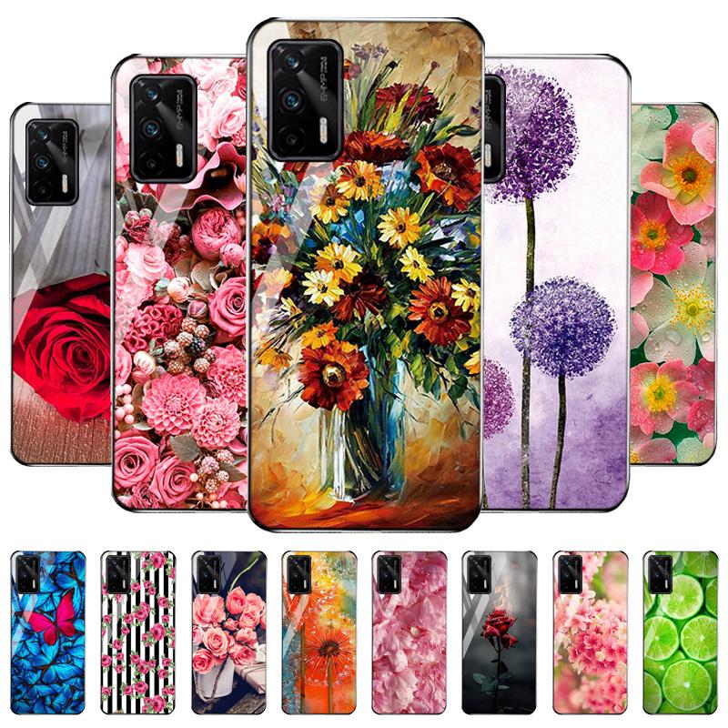 

Чехол для телефона из закаленного стекла для Realme 8i 8 Pro C217 GT 6 C11, чехол для OPPO A53 A9 2020 A5 A11 A32 A52 A72 A8 A93 A94 Reno 4 Z, защитный чехол с цветком