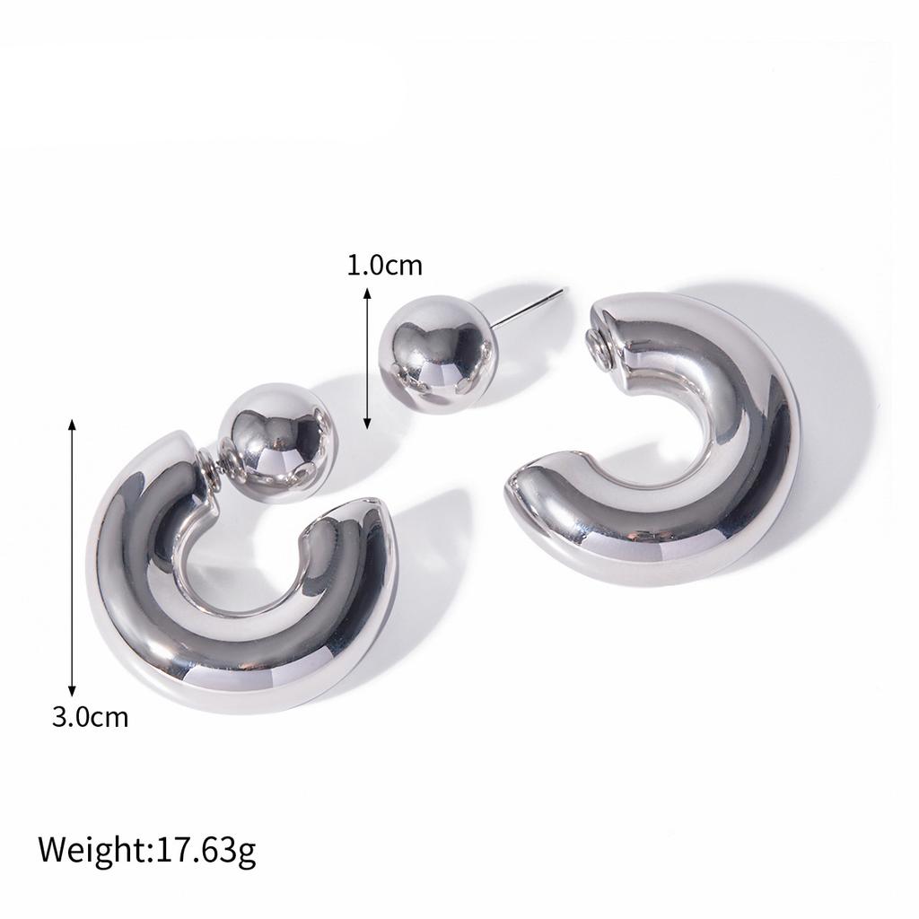 Yori Stainless Steel C Shape Round Chunky Unusual Earrings Jewelry Waterproof Metal Texture Attractive Women Accessories Gift