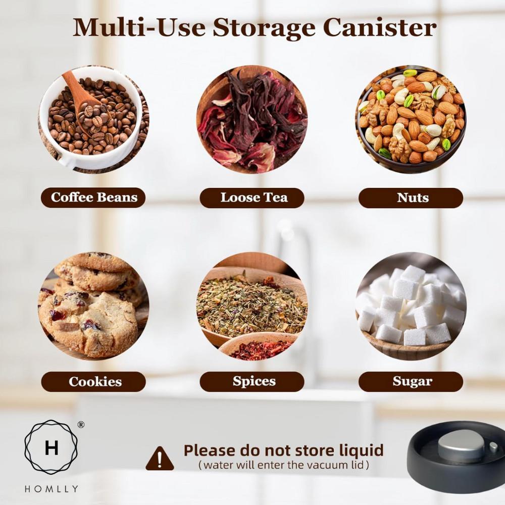 Homlly Luft Food Coffee Storage Vacuum Stainless Steel Canister Container with Airtight Lid (X2PCS)