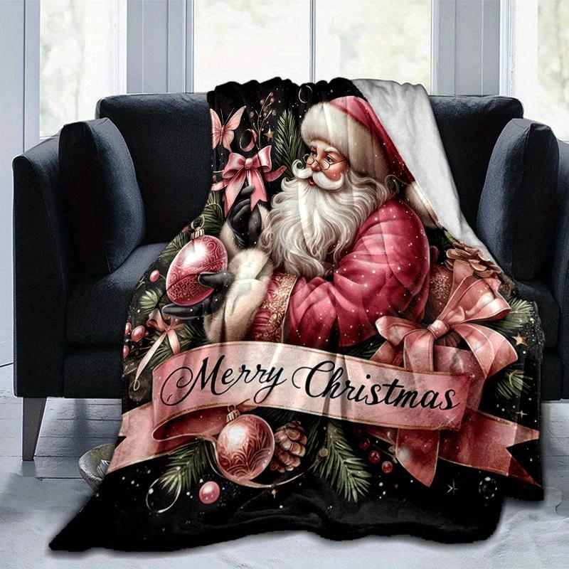 1pc Santa Claus Printing Lightweight Flannel Blanket, Comfortable and Warm Blanket, for Camping Sofa Bed and Couch Office, Gift Blankets In All