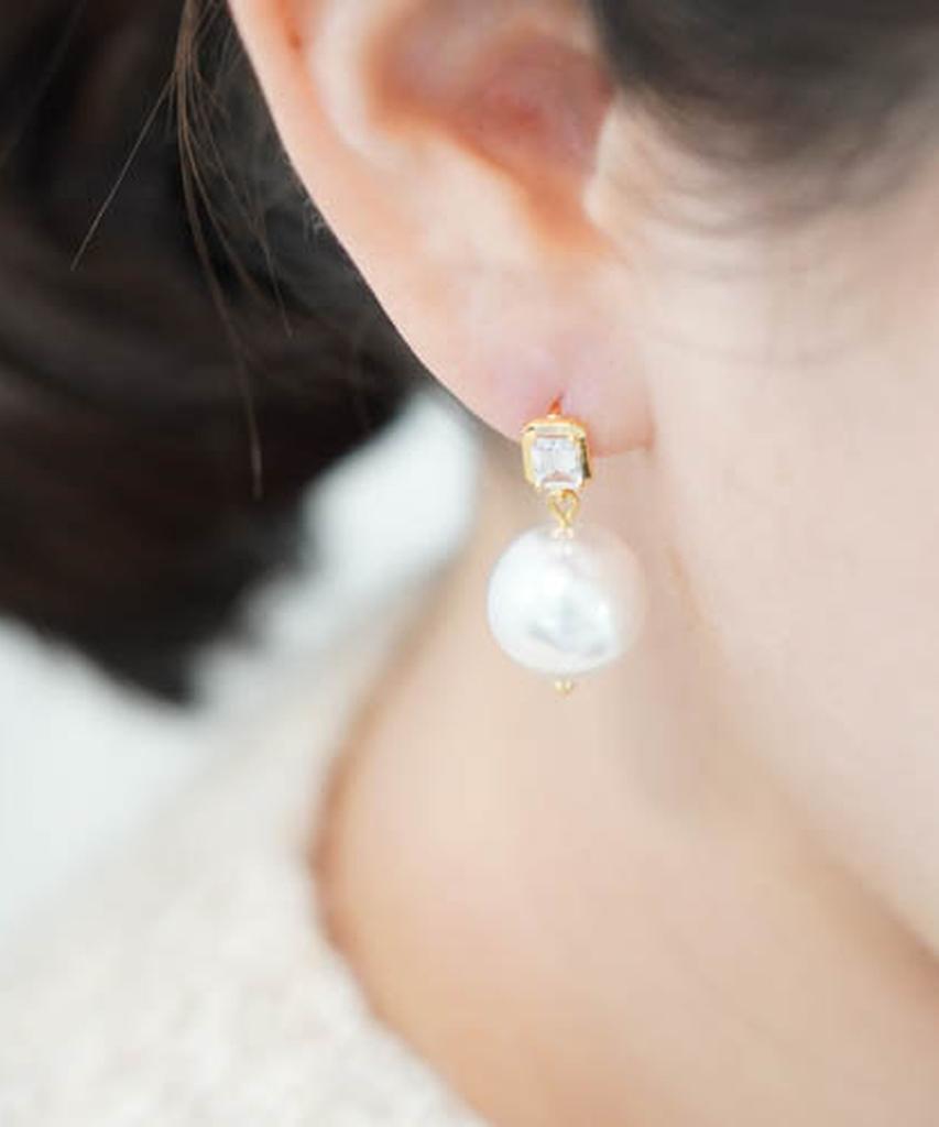 Alleun Silver 925 Cubic Square Bold Drop Large Pearl Silver Earrings