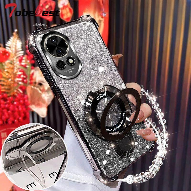 

Противоударный чехол с блестящим покрытием для Huawei NOVA 13 12 11 Ultra 10 9 8 7 SE Pro Fundas Магнитный держатель Браслет Чехол Nova 13 чёрный