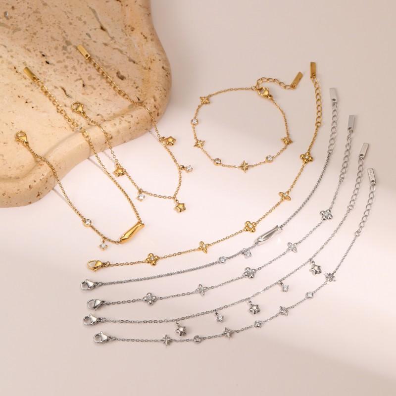 Edelstahlarmband mit 18 Karat vergoldetem Stern-Anhänger Zirkonia-Anhänger Eleganter Minimalistischer Damenschmuck
