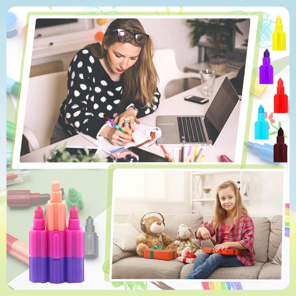 15 Pcs Stacking Crayons 12 Colors Buildable Crayons Set Colorful Drawing Crayons Party Favors DIY Rainbow Painting Pencils for School Office Birthday