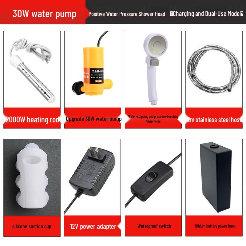 Portable Rechargeable Electric Shower Head for Dorms, Rentals, Outdoors