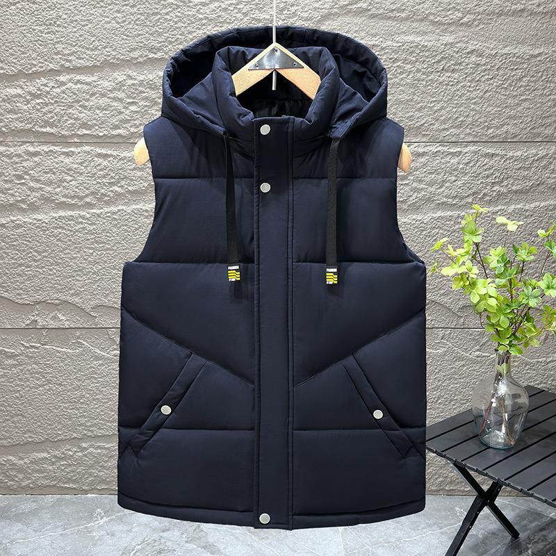 Down Cotton Waistcoat Men's Autumn and Winter Jacket Trend of Thickening Vest Shoulders Large Size Cotton Hooded Shirt Horse Jacket