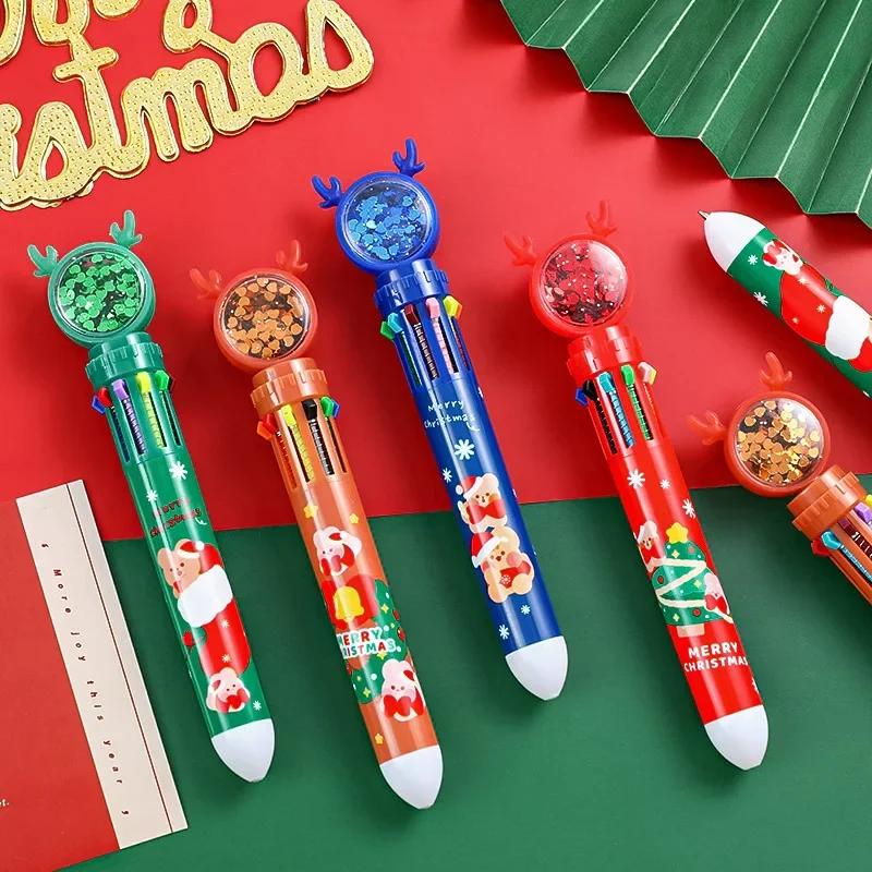 Christmas Ten Colors Ball-point Pen Cartoon Elk Pendants Noel Merry Christmas Decor Gifts For Kids Happy New Year 2025