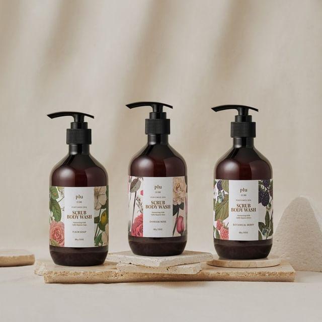 plu - Perfumed Spa Scrub Body Wash - 3 Types Damask Rose