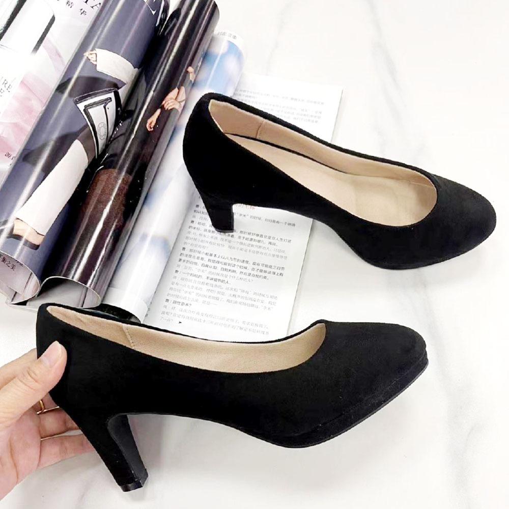 A Simple Matte Velvet Light-Mouth Spring And Autumn Shoes, Single Shoes, Waterproof Table, Fine High Heels, Professional Women'S Shoes, Black.