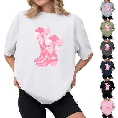 Women's Casual Printed T-Shirt Round Neck Pullover Short Sleeve Top